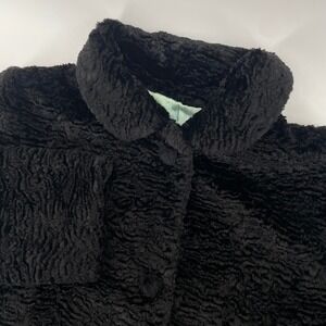 Gap Faux Persian Lamb Fur Jacket Womens Size Medium Black Textured Vintage Style